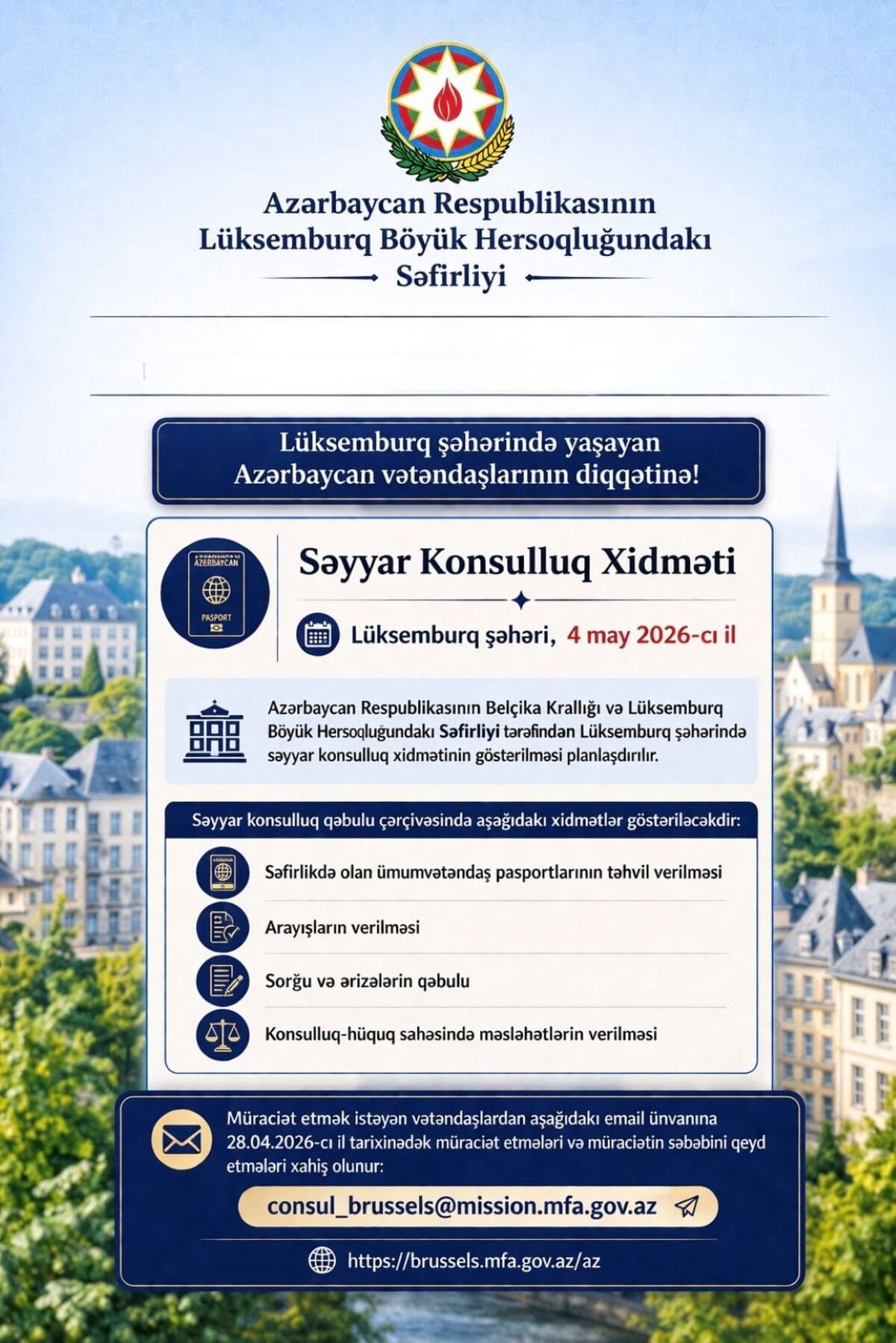 Lüksemburqda yaşayan Azərbaycan vətəndaşlarının diqqətinə! Xeber basligi